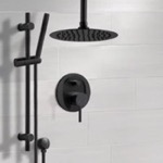 Remer SFR87 Matte Black Shower Set With Rain Ceiling Shower Head and Hand Shower